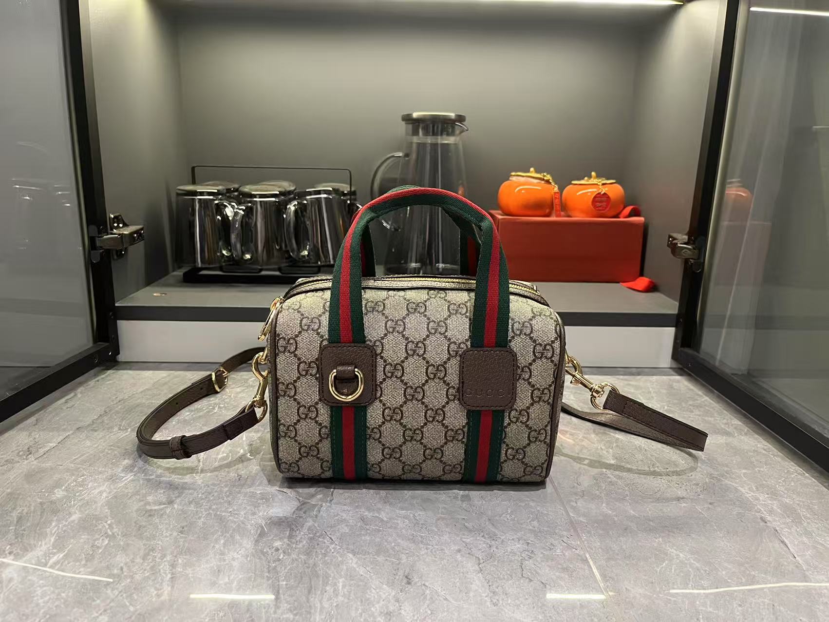 Gucci Mini GG Handbag - Beige and dark brown